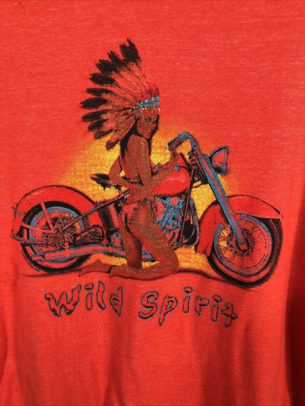 W2W T Shirt Men’s Indian Wild Spirit Red Biker Shirt Size Adult Large￼ - Picture 2 of 10